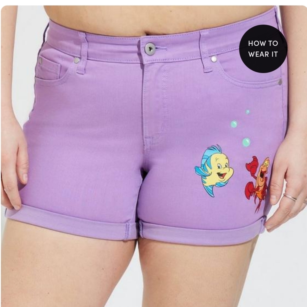 🆕️🧜‍♀️🐠🦀DISNEY THE LITTLE MERMAID 5 INCH DENIM SHORTS - LILAC🦀🐠🧜‍♀
